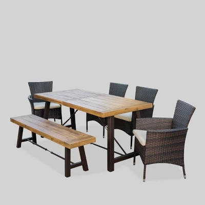 Jennys 6pc Acacia/Wicker Patio Dining Set - Brown - Christopher Knight Home 3 Jennys 6pc Acacia/Wicker Patio Dining Set - Brown - Christopher Knight Home