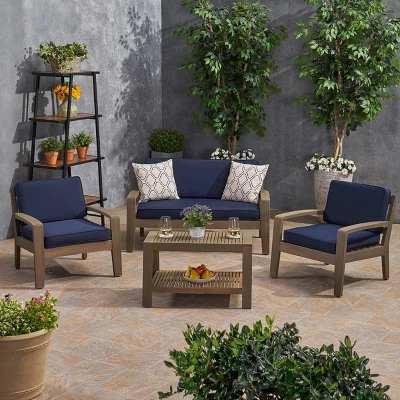 4pc Grenada Acacia Patio Chat Set With Sunbrella Cushions - Christopher Knight Home 10 4pc Grenada Acacia Patio Chat Set With Sunbrella Cushions - Christopher Knight Home - Image 8