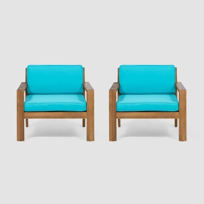 Santa Ana 2pk Acacia Wood Club Chairs Teak/Teal - Christopher Knight Home 3 Santa Ana 2pk Acacia Wood Club Chairs Teak/Teal - Christopher Knight Home