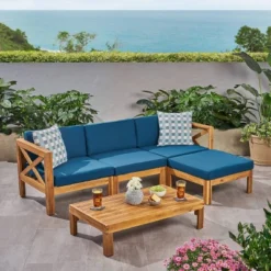 Alcove 5pc Acacia Wood Sofa Conversation Set - Christopher Knight Home -Outdoor Furniture Store GUEST adb14cad 1130 4f8e b690 783da34d1954