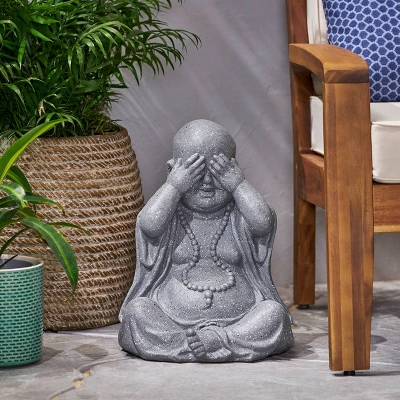 Harrod Outdoor See No Evil Monk Garden Statue - Stone Gray - Christopher Knight Home 3 Harrod Outdoor See No Evil Monk Garden Statue - Stone Gray - Christopher Knight Home
