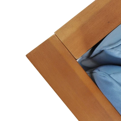 2pc Brava Outdoor Acacia Wood Left Arm Loveseat & Coffee Table With Cushion Teak/Blue - Christopher Knight Home 5 2pc Brava Outdoor Acacia Wood Left Arm Loveseat & Coffee Table With Cushion Teak/Blue - Christopher Knight Home - Image 3