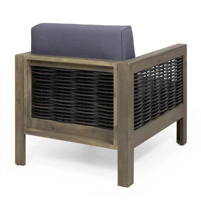 Linwood 2pk Outdoor Acacia Wood Club Chairs With Wicker Accents - Gray/Dark Gray - Christopher Knight Home 5 Linwood 2pk Outdoor Acacia Wood Club Chairs With Wicker Accents - Gray/Dark Gray - Christopher Knight Home - Image 3