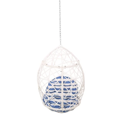 Los Alamitos Indoor/Outdoor Wicker Hanging Chair With 8' Chain - White/Blue - Christopher Knight Home 6 Los Alamitos Indoor/Outdoor Wicker Hanging Chair With 8' Chain - White/Blue - Christopher Knight Home - Image 4