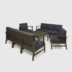 Perla 9pc Acacia Wood Sofa Conversational Set Gray/Dark Gray - Christopher Knight Home