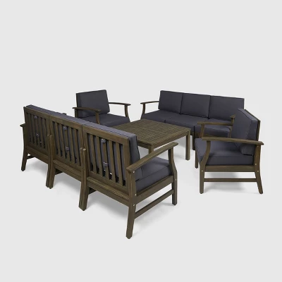 Perla 9pc Acacia Wood Sofa Conversational Set Gray/Dark Gray - Christopher Knight Home 3 Perla 9pc Acacia Wood Sofa Conversational Set Gray/Dark Gray - Christopher Knight Home