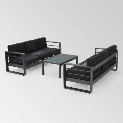 Cape Coral 3pc Metal Patio Sofa Set With Cushions - Gray/Dark Gray - Christopher Knight Home 3 Cape Coral 3pc Metal Patio Sofa Set With Cushions - Gray/Dark Gray - Christopher Knight Home