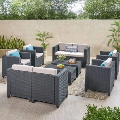 Waverly 8pc Faux Wicker Chat Set - Dark Gray/Gray - Christopher Knight Home 3 Waverly 8pc Faux Wicker Chat Set - Dark Gray/Gray - Christopher Knight Home