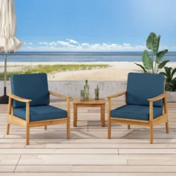 Willowbrook 2pc Acacia Wood Club Chairs - Teak/Dark Teal - Christopher Knight Home