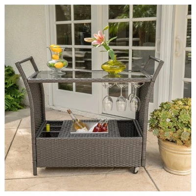Bahama Wicker Bar Cart - Gray - Christopher Knight Home 3 Bahama Wicker Bar Cart - Gray - Christopher Knight Home