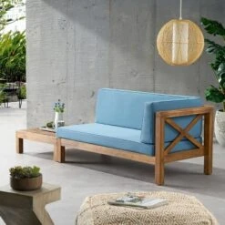2pc Brava Outdoor Acacia Wood Right Arm Loveseat & Coffee Table With Cushion Teak/Blue - Christopher Knight Home 13 2pc Brava Outdoor Acacia Wood Right Arm Loveseat & Coffee Table With Cushion Teak/Blue - Christopher Knight Home -Outdoor Furniture Store GUEST b6f2328d 7a77 485b 86bd 60fde3cf808f