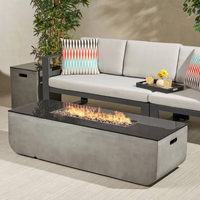 Adio Rectangular 56" Light Weight Concrete Gas Fire Pit With Tank Holder Light Gray - Christopher Knight Home 6 Adio Rectangular 56" Light Weight Concrete Gas Fire Pit With Tank Holder Light Gray - Christopher Knight Home - Image 5