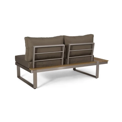 Sterling 4pc Outdoor Aluminum V Shaped 5 Seater Sofa With Cushions - Khaki/Natural - Christopher Knight Home 6 Sterling 4pc Outdoor Aluminum V Shaped 5 Seater Sofa With Cushions - Khaki/Natural - Christopher Knight Home - Image 4