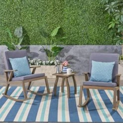 Champlain 3pc Acacia Wood Rocking Chairs Set - Gray/Dark Gray - Christopher Knight Home