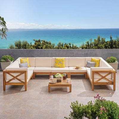 Brava 8pc Acacia Wood Sectional Sofa Set - Christopher Knight Home 8 Brava 8pc Acacia Wood Sectional Sofa Set - Christopher Knight Home - Image 6