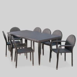 Antigua 9pc Wicker Outdoor Patio Dining Set - Brown - Christopher Knight Home
