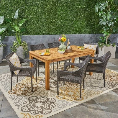 Damon 7pc Wood & Wicker Expandable Dining Set - Natural/Brown - Christopher Knight Home 3 Damon 7pc Wood & Wicker Expandable Dining Set - Natural/Brown - Christopher Knight Home