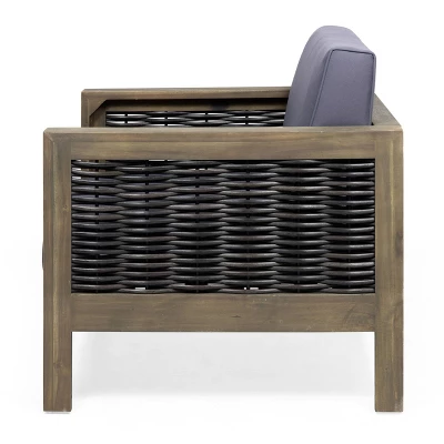 Linwood 2pk Outdoor Acacia Wood Club Chairs With Wicker Accents - Gray/Dark Gray - Christopher Knight Home 6 Linwood 2pk Outdoor Acacia Wood Club Chairs With Wicker Accents - Gray/Dark Gray - Christopher Knight Home - Image 4