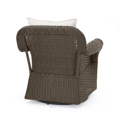 Amaya 5pc Outdoor 4 Wicker Swivel Chair & Fire Pit Set - Dark Brown/Beige/Matte Black - Christopher Knight Home 8 Amaya 5pc Outdoor 4 Wicker Swivel Chair & Fire Pit Set - Dark Brown/Beige/Matte Black - Christopher Knight Home - Image 6