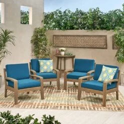 Grenada 4pk Wooden Patio Club Chairs With Cushions - Gray/Teal - Christopher Knight Home -Outdoor Furniture Store GUEST bf00d81c ae94 4858 af81 0730942379e6
