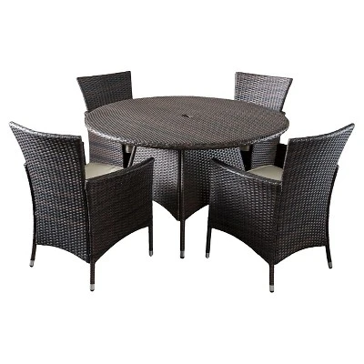 Rodgers 5pc Wicker Patio Dining Set With Cushions - Brown - Christopher Knight Home 3 Rodgers 5pc Wicker Patio Dining Set With Cushions - Brown - Christopher Knight Home