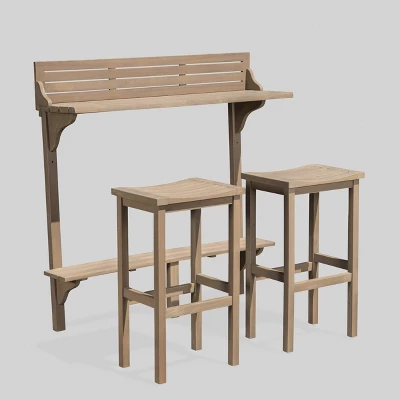 Caribbean 3pc Acacia Wood Patio Bar Set - Gray - Christopher Knight Home 3 Caribbean 3pc Acacia Wood Patio Bar Set - Gray - Christopher Knight Home