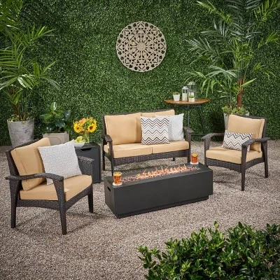 Kahala 5pc Wicker Chat Set With Fire Table - Christopher Knight Home 9 Kahala 5pc Wicker Chat Set With Fire Table - Christopher Knight Home - Image 7