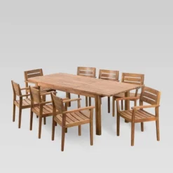 Wilson 9pc Acacia Wood Dining Set With Expandable Dining Table - Teak - Christopher Knight Home