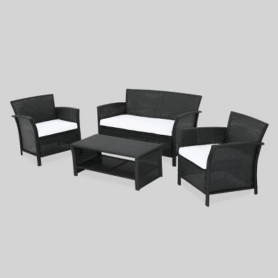 St. Lucia 4pc Wicker Patio Seating Set Black/White - Christopher Knight Home 3 St. Lucia 4pc Wicker Patio Seating Set Black/White - Christopher Knight Home