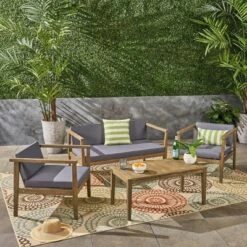 Newbury 4pc Acacia Wood Chat Set - Christopher Knight Home -Outdoor Furniture Store GUEST c2c4f0a5 e8f8 42ec a784 3299d4fc17f9
