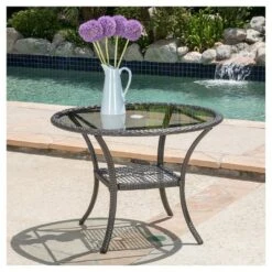 San Pico Round Wicker And Glass Table - Gray - Christopher Knight Home -Outdoor Furniture Store GUEST c4587ce8 801f 4499 8f9b 93cf266a4ac4