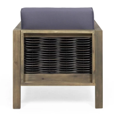 Linwood 2pk Outdoor Acacia Wood Club Chairs With Wicker Accents - Gray/Dark Gray - Christopher Knight Home 8 Linwood 2pk Outdoor Acacia Wood Club Chairs With Wicker Accents - Gray/Dark Gray - Christopher Knight Home - Image 6