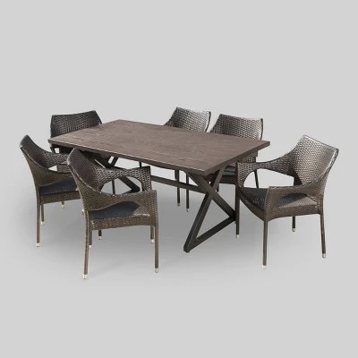 Grayson 7pc Aluminum And Wicker Dining Set - Brown - Christopher Knight Home 3 Grayson 7pc Aluminum And Wicker Dining Set - Brown - Christopher Knight Home