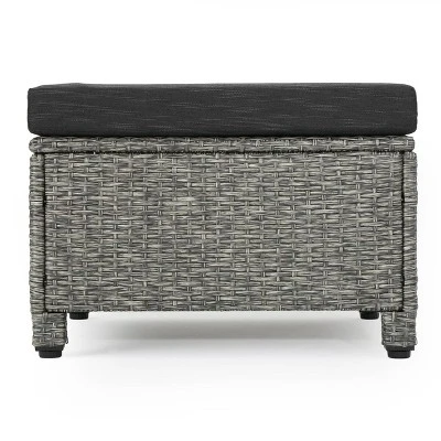 Puerta 2pk Outdoor Wicker Ottomans With Cushions - Black/Dark Gray - Christopher Knight Home 5 Puerta 2pk Outdoor Wicker Ottomans With Cushions - Black/Dark Gray - Christopher Knight Home - Image 3