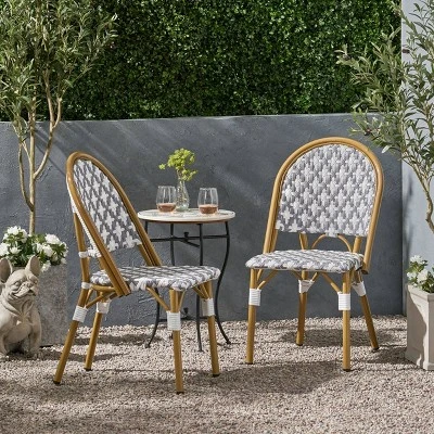Louna 2pk Outdoor French Bistro Chairs With Bamboo Finish - Gray/White - Christopher Knight Home 3 Louna 2pk Outdoor French Bistro Chairs With Bamboo Finish - Gray/White - Christopher Knight Home