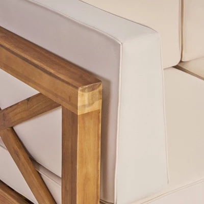 Brava 5pc Acacia Wood Sectional Sofa & Club Chair Set - Teak/Beige - Christopher Knight Home 3 Brava 5pc Acacia Wood Sectional Sofa & Club Chair Set - Teak/Beige - Christopher Knight Home