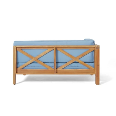 2pc Brava Outdoor Acacia Wood Left Arm Loveseat & Coffee Table With Cushion Teak/Blue - Christopher Knight Home 10 2pc Brava Outdoor Acacia Wood Left Arm Loveseat & Coffee Table With Cushion Teak/Blue - Christopher Knight Home - Image 8