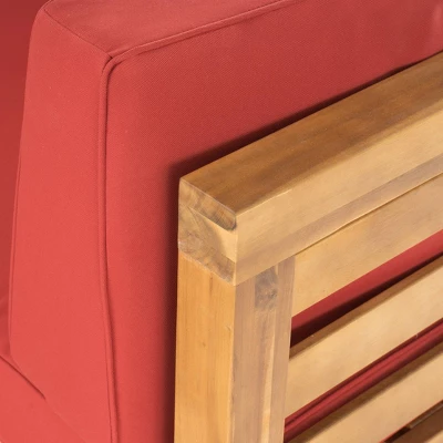 2pk Oana Outdoor Acacia Wood Right Arm Loveseat & Coffee Table With Cushion Teak/Red - Christopher Knight Home 4 2pk Oana Outdoor Acacia Wood Right Arm Loveseat & Coffee Table With Cushion Teak/Red - Christopher Knight Home - Image 2