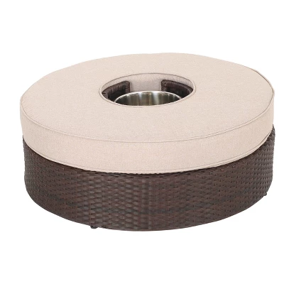 Madras Tortuga 8pc Wicker 1/2 Round Seating Set With Ice Bucket Ottoman - Brown/Beige - Christopher Knight Home 5 Madras Tortuga 8pc Wicker 1/2 Round Seating Set With Ice Bucket Ottoman - Brown/Beige - Christopher Knight Home - Image 3