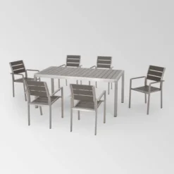 Cape Coral 7pc Aluminum Modern Dining Set Silver/Gray - Christopher Knight Home