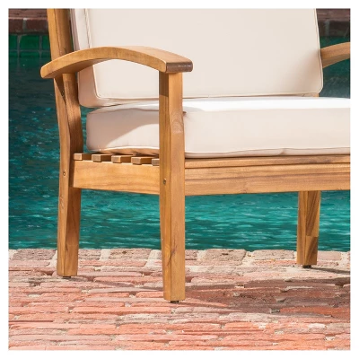 Peyton 4pk Acacia Wood Patio Club Chairs W/ Cushions - Beige - Christopher Knight Home 5 Peyton 4pk Acacia Wood Patio Club Chairs W/ Cushions - Beige - Christopher Knight Home - Image 3