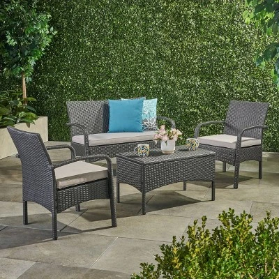 Cordoba 4pc Wicker Patio Chat Set With Cushions - Christopher Knight Home 7 Cordoba 4pc Wicker Patio Chat Set With Cushions - Christopher Knight Home - Image 5