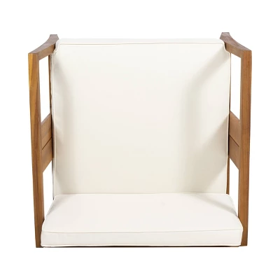 Nicholson Outdoor 4 Seater Acacia Wood Chat Set - Teak/Beige - Christopher Knight Home 11 Nicholson Outdoor 4 Seater Acacia Wood Chat Set - Teak/Beige - Christopher Knight Home - Image 9