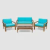 Santa Ana 4pc Acacia Wood Chat Set Teak/Teal - Christopher Knight Home -Outdoor Furniture Store GUEST d39cff80 c75e 4c7f 93f5 31b5bf23d3fc