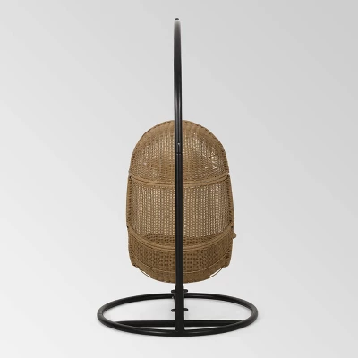 Ripley Outdoor Wicker Hanging Chair With Stand - Light Brown/Dark Gray - Christopher Knight Home 8 Ripley Outdoor Wicker Hanging Chair With Stand - Light Brown/Dark Gray - Christopher Knight Home - Image 6