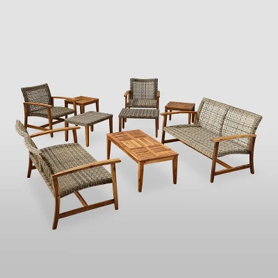 9pc Hampton Wood And Wicker Patio Chat Set Gray - Christopher Knight Home 3 9pc Hampton Wood And Wicker Patio Chat Set Gray - Christopher Knight Home
