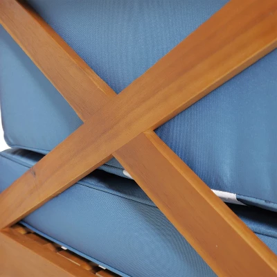 2pc Brava Outdoor Acacia Wood Left Arm Loveseat & Coffee Table With Cushion Teak/Blue - Christopher Knight Home 3 2pc Brava Outdoor Acacia Wood Left Arm Loveseat & Coffee Table With Cushion Teak/Blue - Christopher Knight Home