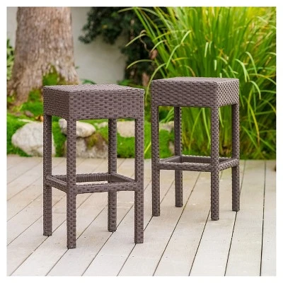 Milton Set Of 2 Wicker Patio Backless Barstool - Brown - Christopher Knight Home 4 Milton Set Of 2 Wicker Patio Backless Barstool - Brown - Christopher Knight Home - Image 2