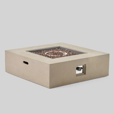 Illona 7pc Acacia Wood V-Shaped Sofa & Square Fire Table Set Teak/Crme/Light Gray- Christopher Knight Home 7 Illona 7pc Acacia Wood V-Shaped Sofa & Square Fire Table Set Teak/Crme/Light Gray- Christopher Knight Home - Image 5