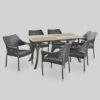 Nora 7pc Wicker And Acacia Wood Dining Set - Gray - Christopher Knight Home -Outdoor Furniture Store GUEST e14f9002 e4ab 4cad 8b97 0a6123f9f289